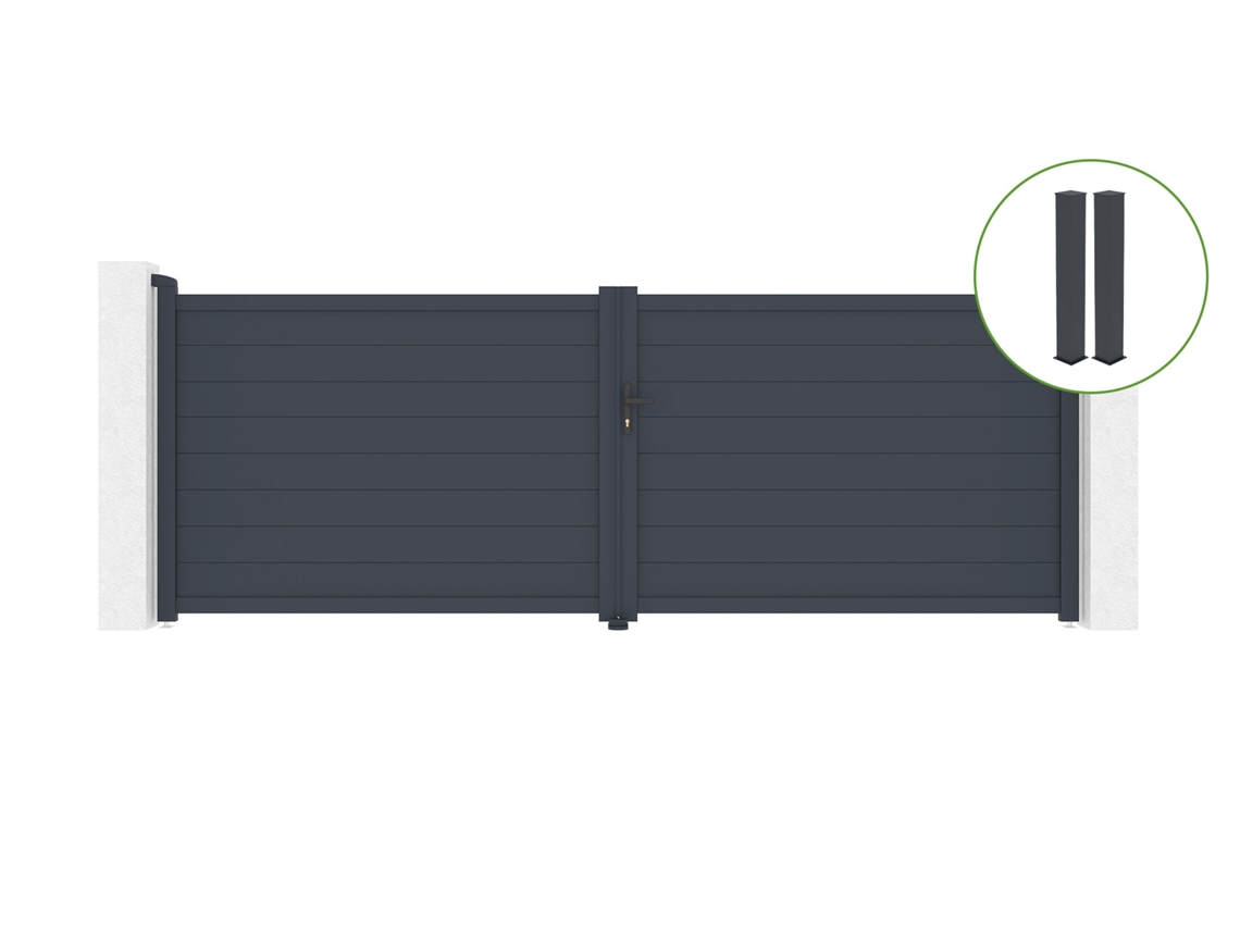 Puerta abatible 4m EIGER Al.140cm aluminio gris 2 postes 20x20cm Al.166cm CASANOOV