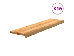 vidaXL Peldaños de escalera 16 uds madera maciza roble marrón claro