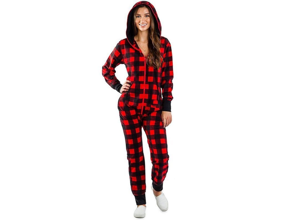 Pijama Entero Mujer Navidad Con Capucha De Franela Suave Moda Invierno Ropa Nocturna L Rojo