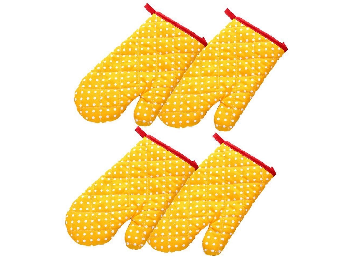 4 Guantes De Horno, Adecuados Para Cocina, Asar Y Barbacoa, Material Poliéster Y Algodón, Resistentes Al Deslizamiento Y Lavables Amarillo