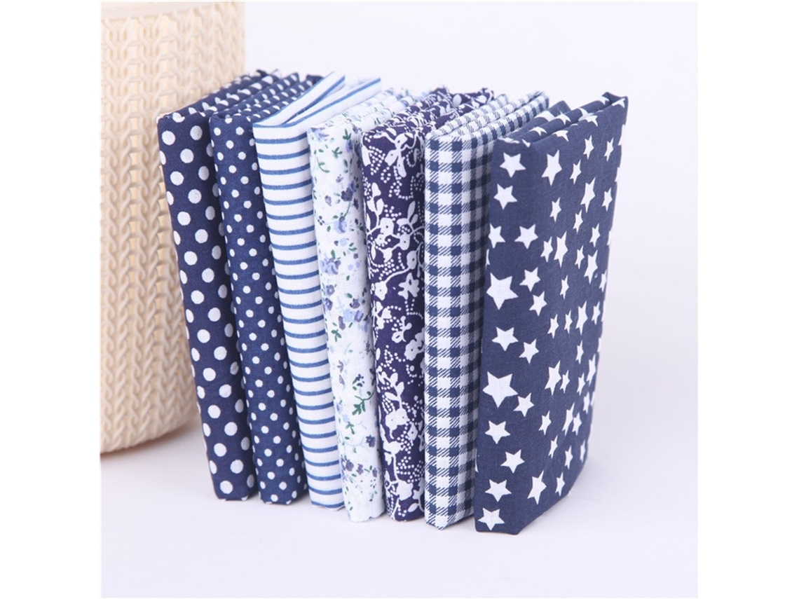 7 Piezas De Tela De Algodón Azul Para Patchwork