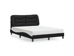 Cama Con Colchón Cuero Sintético Negro Y Blanco 120x200 Cm