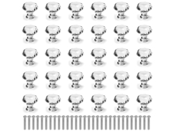 30 Manejos De Cristal Redondo 30mm Para Armarios Cajones, Material Vidrio Y Zinc, Incluye Tornillos