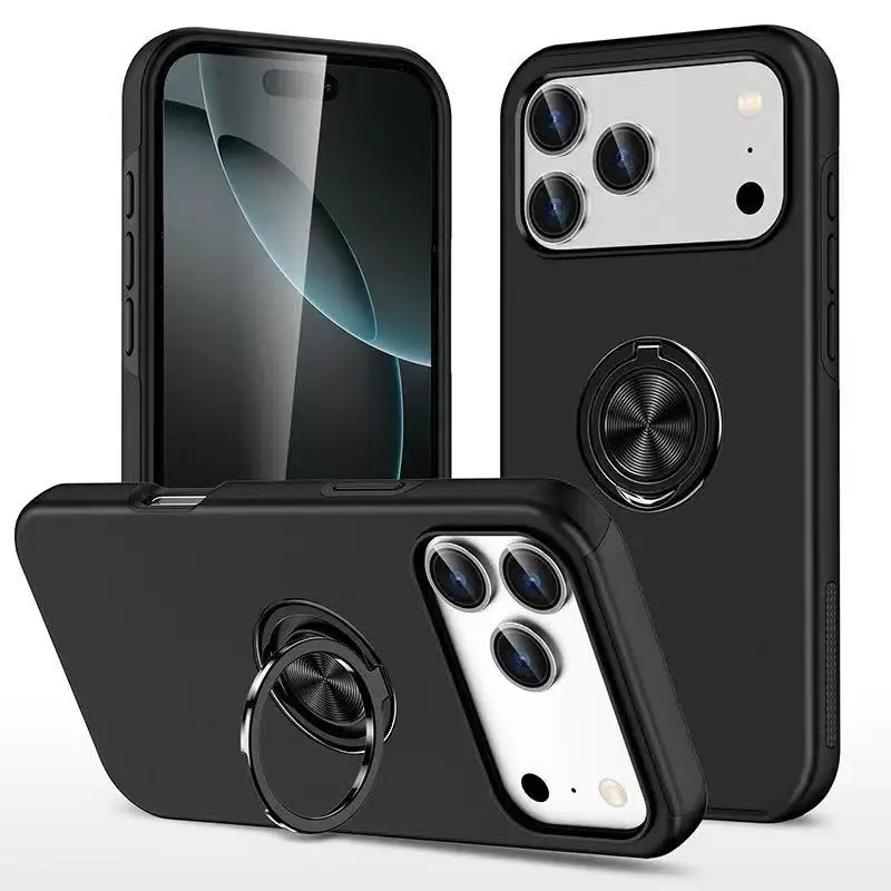 (negro, Iphone 14 Pro Max) Funda Para Teléfono Con Soporte Magnético De Anillo Simple, Funda Protectora De Plástico A Prueba De Golpes.
