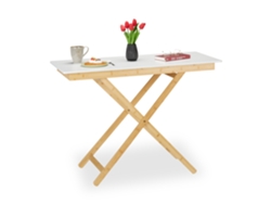 Relaxdays Mesa Plegable Altura Ajustable, Bambú Y Mdf, Mesita Auxiliar, Salón, Balcón, 70 X 105 X 50 Cm, Natural/blanco