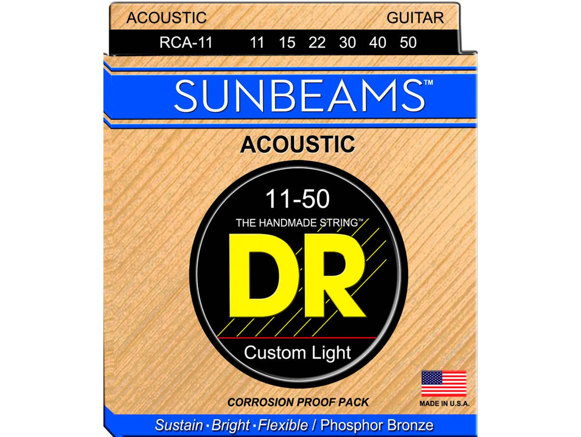 Juego de Cuerdas Guitarra Acústica DR RCA-11 Sunbeam (.011 - .015 - .022 - .030 - .040 - .050 - Bronce)