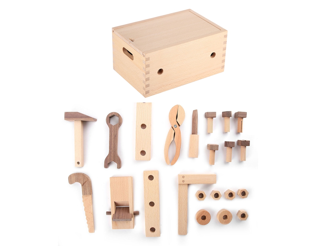 Kit de herramientas Montessori de madera para niños ATS, caja de herramientas de mantenimiento multifuncional, juguete educativo para la primera infancia.