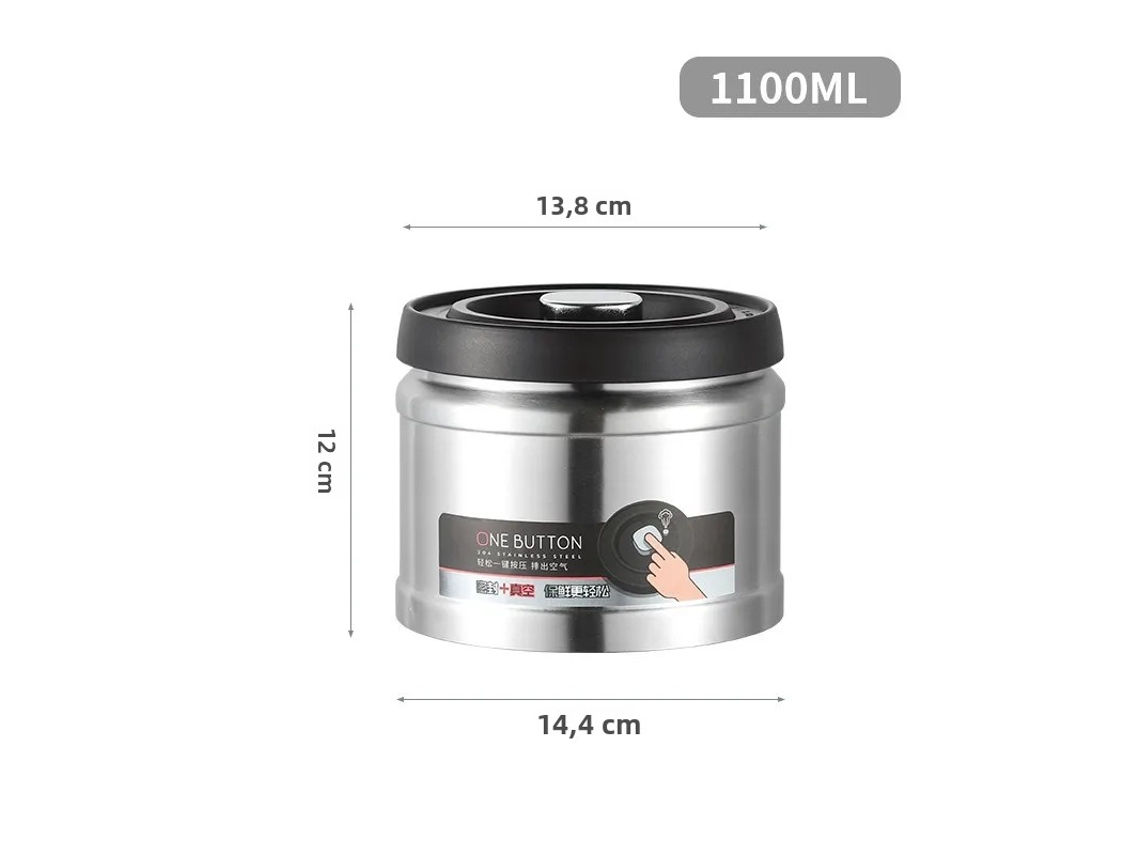 (plata 1100ml) Caja De Almacenamiento De Café Al Vacío, Tipo Filtro De Presión, Fabricada En Acero Inoxidable 304.
