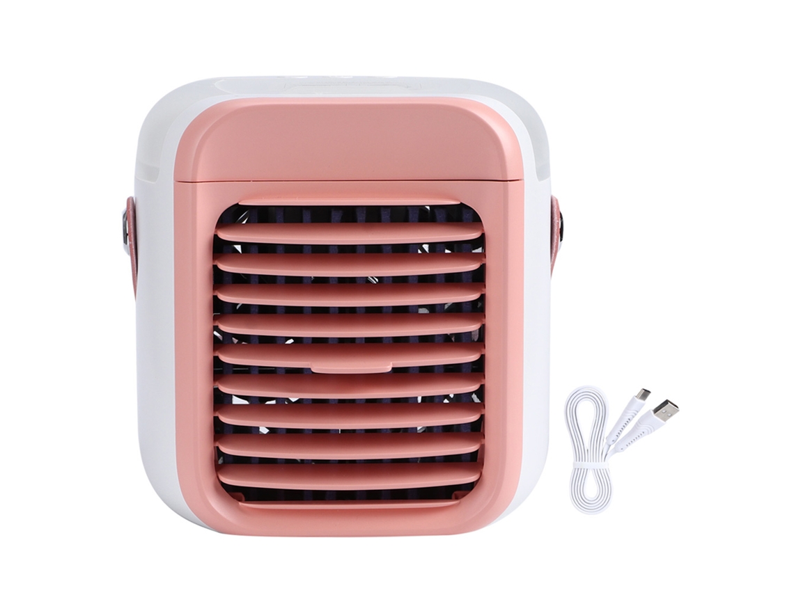 Mini aire acondicionado portátil rosa para el hogar.