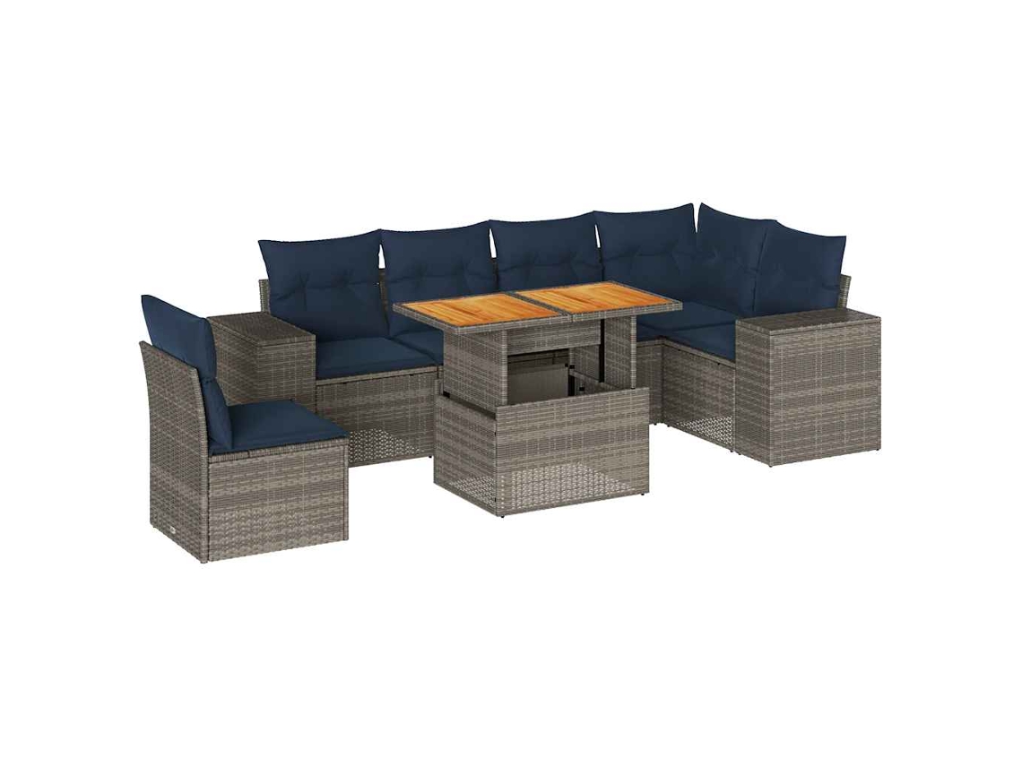 Maison Exclusive - Set De Sofás De Jardín 7 Pzas Con Cojines Ratán Sintético Gris