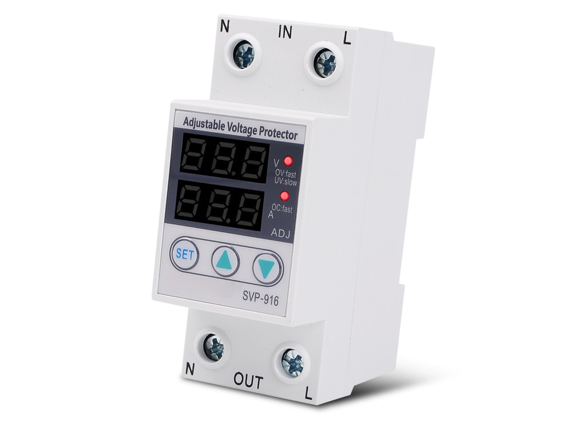 Protector De Voltaje Y Corriente Multifuncional Ajustable Con Reinicio Automático Y Doble Pantalla Para Circuitos Residenciales.