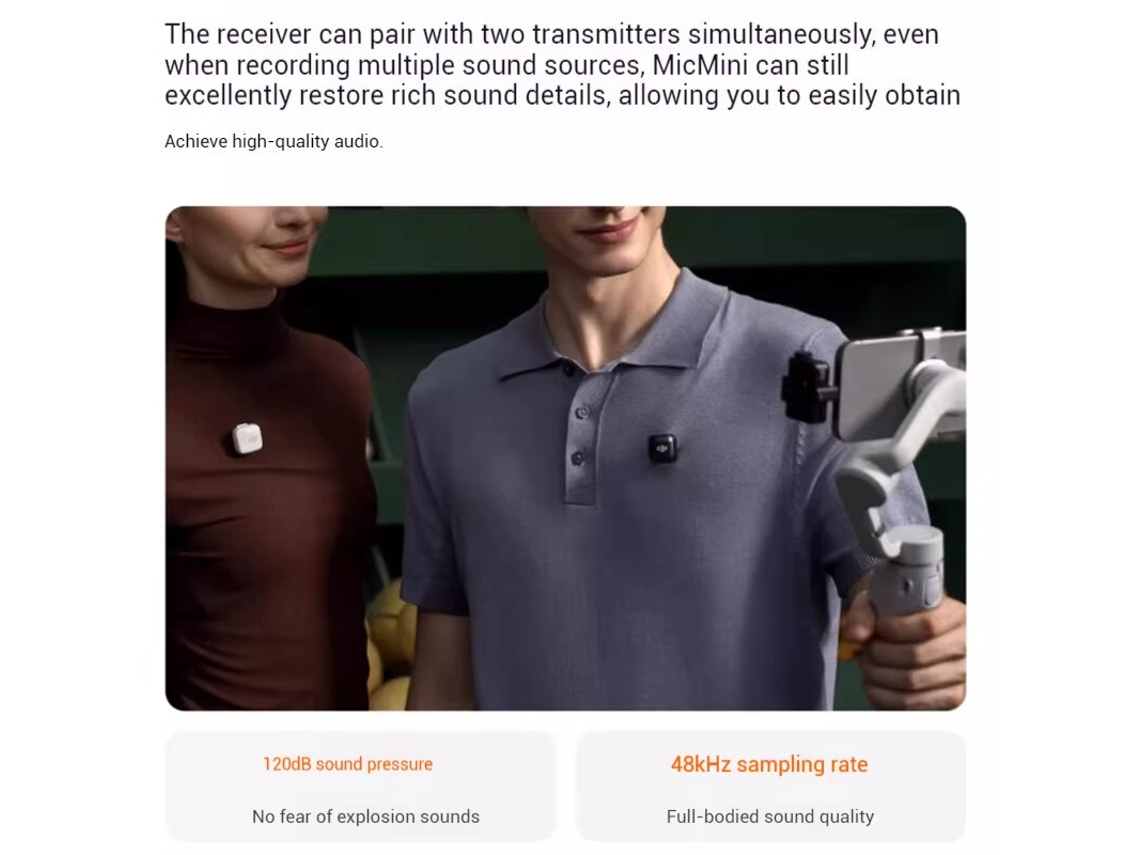 Dji Micrófono Solapa Inalámbrico 1tx+1rx Reducción Ruido Dual Nivel 48h Alcance 400m Vlogs Youtube Streaming Cámaras
