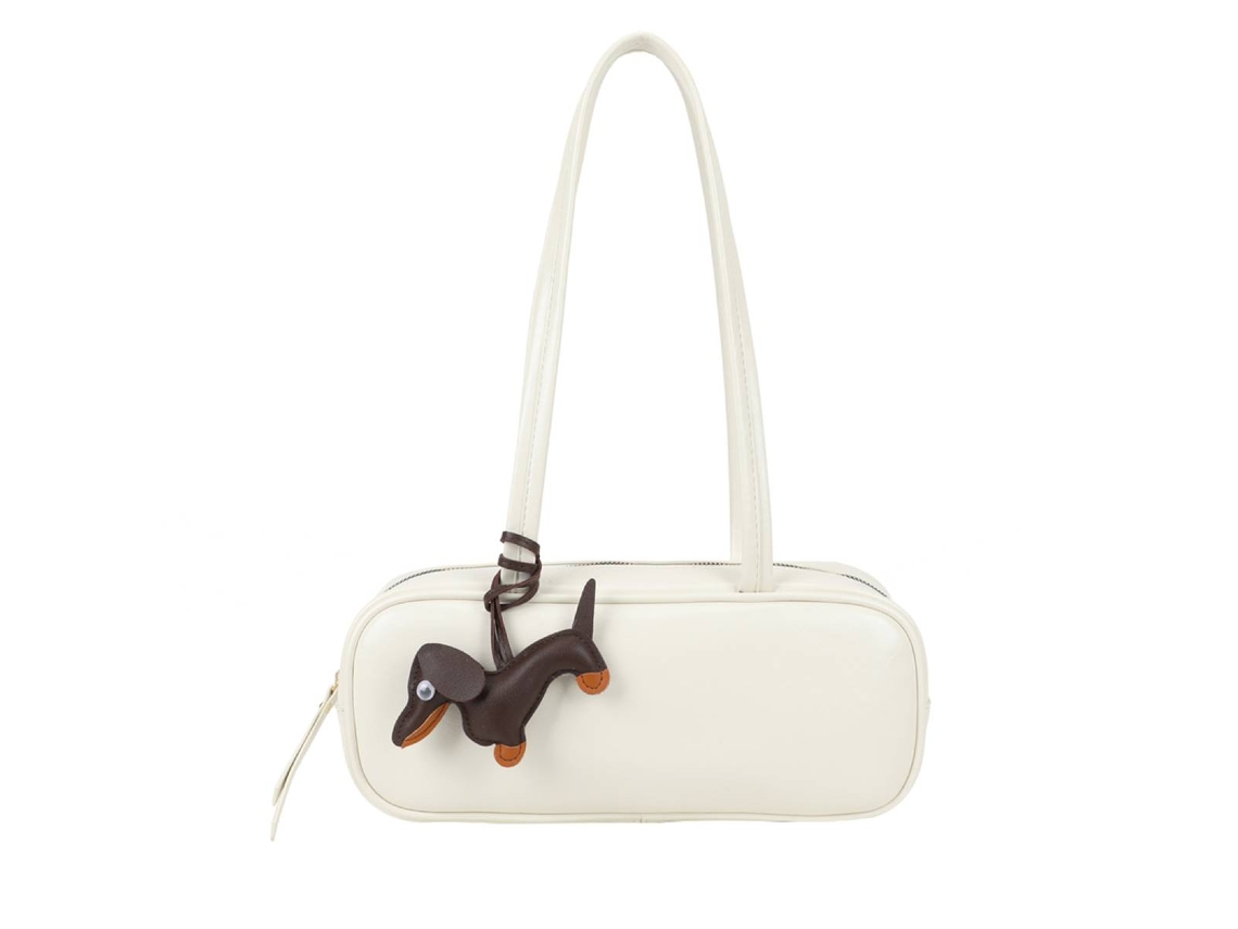 Bolso de hombro baguette para mujer con colgante de perro Gallantry blanco