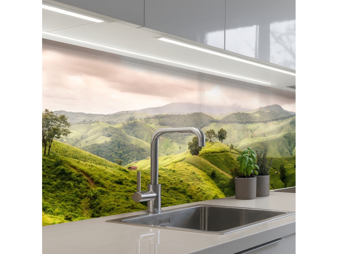 Salpicaderos De Cocina Paisaje - Colinas - Verde 200x80 Cm