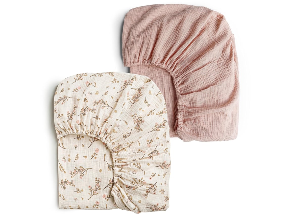 Lençóis De Berço, 2 Pcs Protetor De Colchão Elástico, Macio E Respirável - 96x61cm (rosa - Flores Pequenas) Spqment