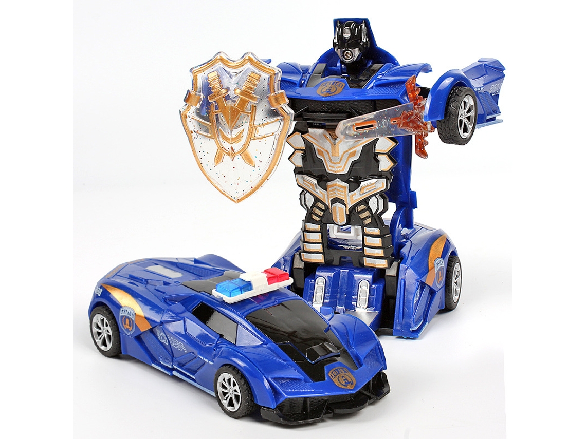 Mini coche de juguete transformable, ideal como regalo de cumpleaños infantil (Rambo azul).