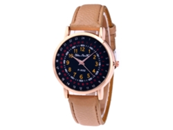 Reloj De Pulsera De Cuarzo Para Hombre Con Correa De Piel Sintética, Estilo Casual (amarillo Beige)
