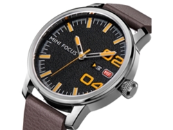 Reloj De Pulsera Para Hombres Mini Focus Analógico De Cuero Impermeable Quartz Naranja Negro