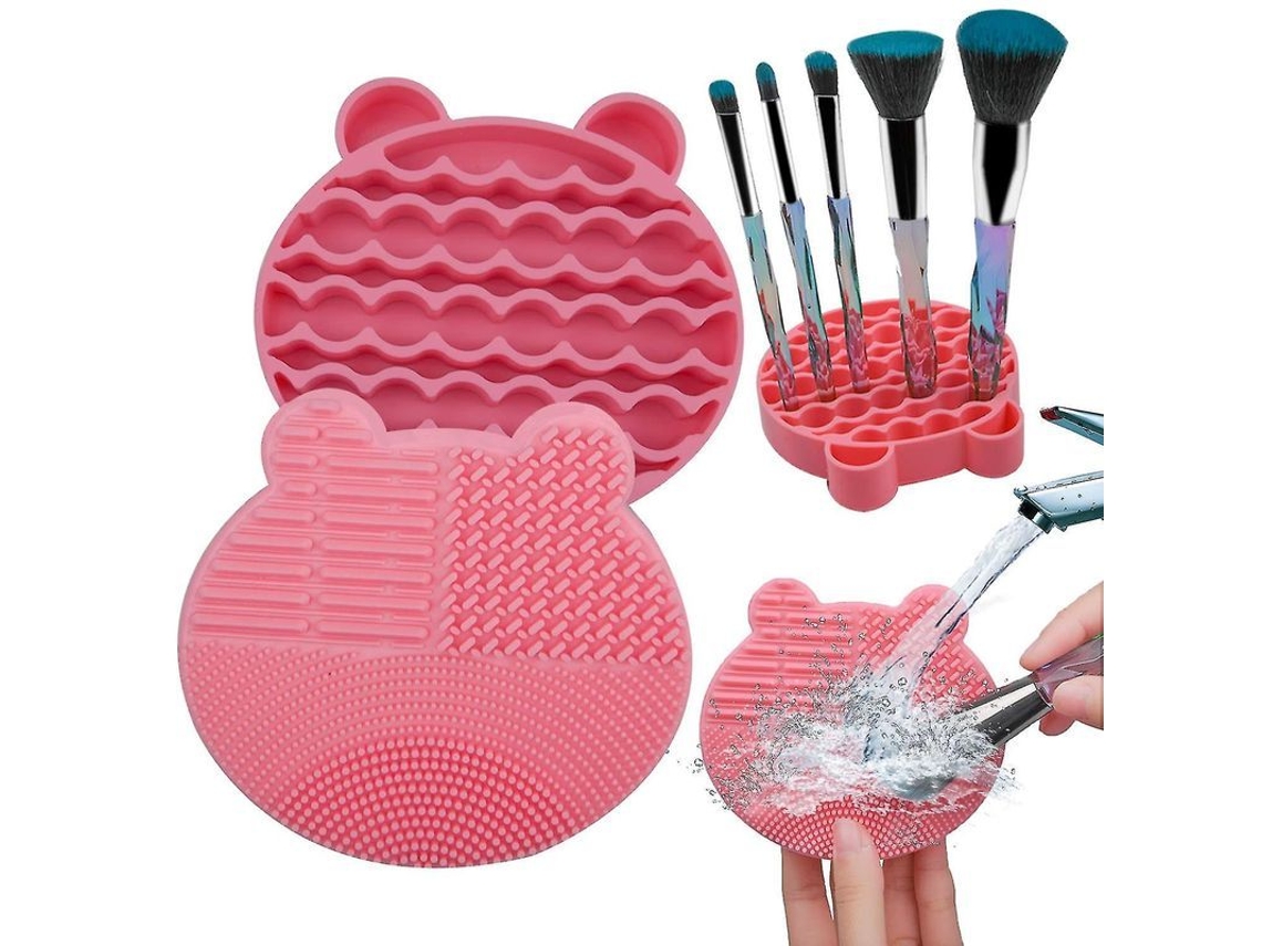 Alfombrilla De Limpieza De Brochas De Maquillaje De Silicona 2 En 1 Con Soporte De Secado, Portátil Para Viajes.
