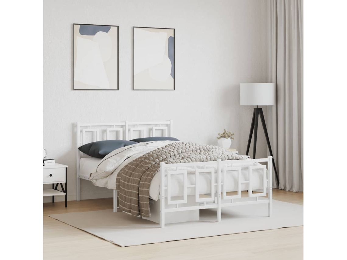 Estructura Cama Sin Colchón Con Estribo Metal Blanco 120x190 Cm