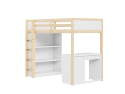 Cama Alta De Madera De 90x200 Con Escritorio Y Almacenamiento Modular En Color Blanco.