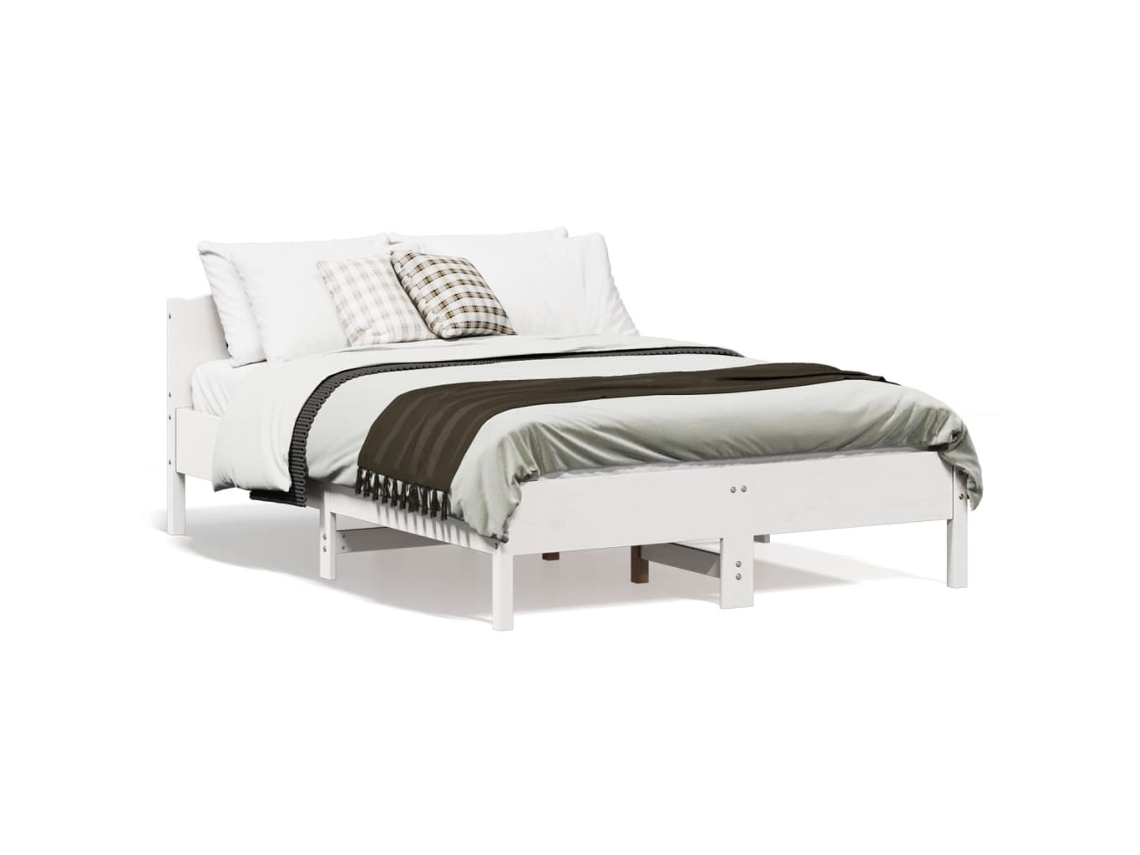 Estructura De Cama Sin Colchón Madera De Pino Blanco 135x190 Cm