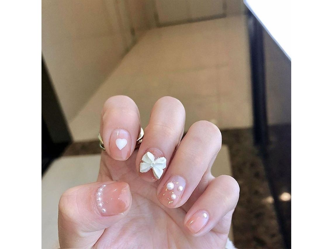 Uñas Postizas Artificiales Diy Con Diseño De Corazón Y Mariposa De Té Con Leche (24 Piezas)