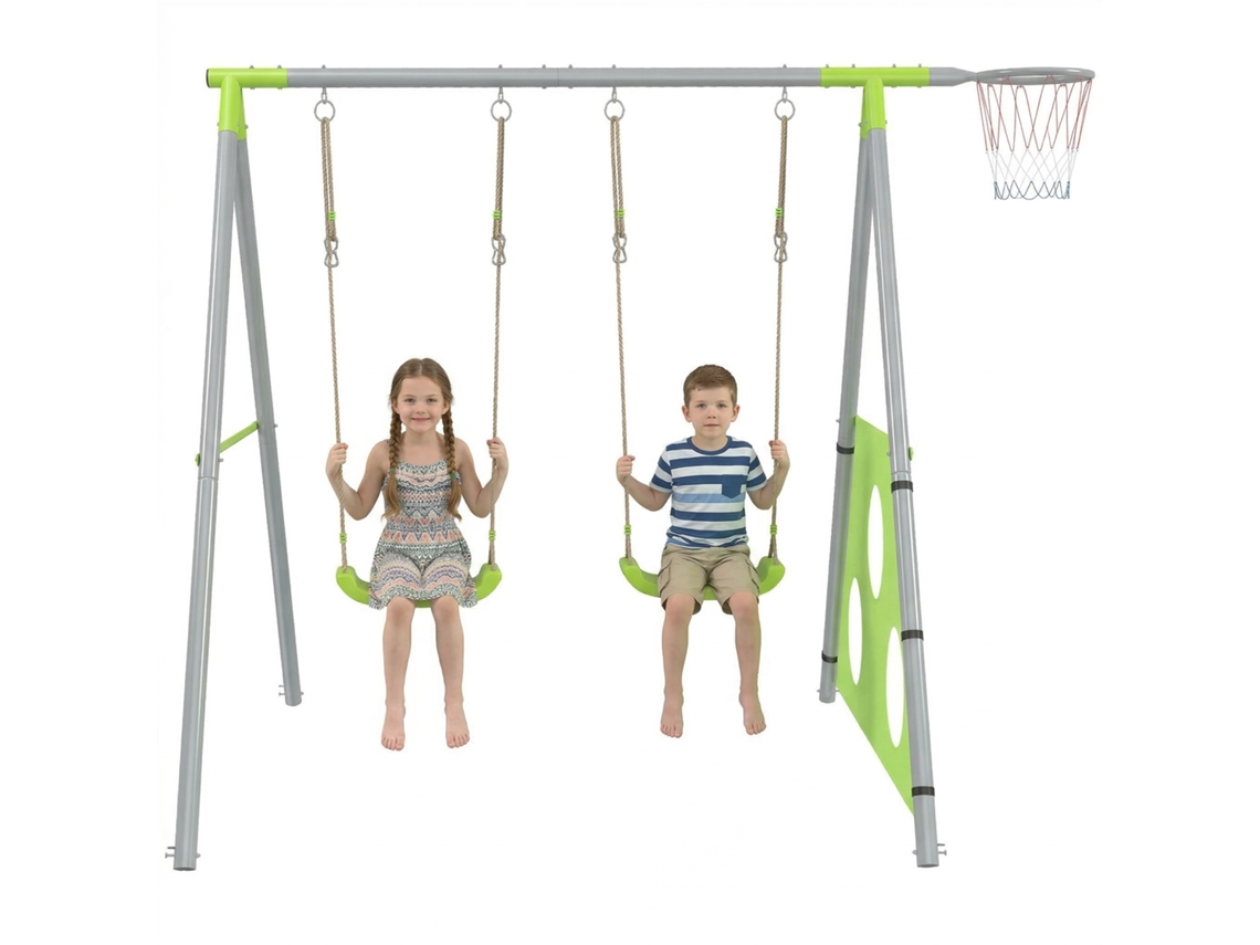 Set Juegos 3 En 1 Columpio Baloncesto Fútbol 238x180x182cm Verde Gris
