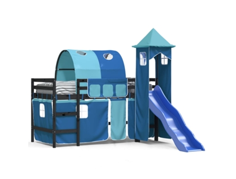 Cama alta para niños VIDAXL con torre madera pino azul (80x200cm)