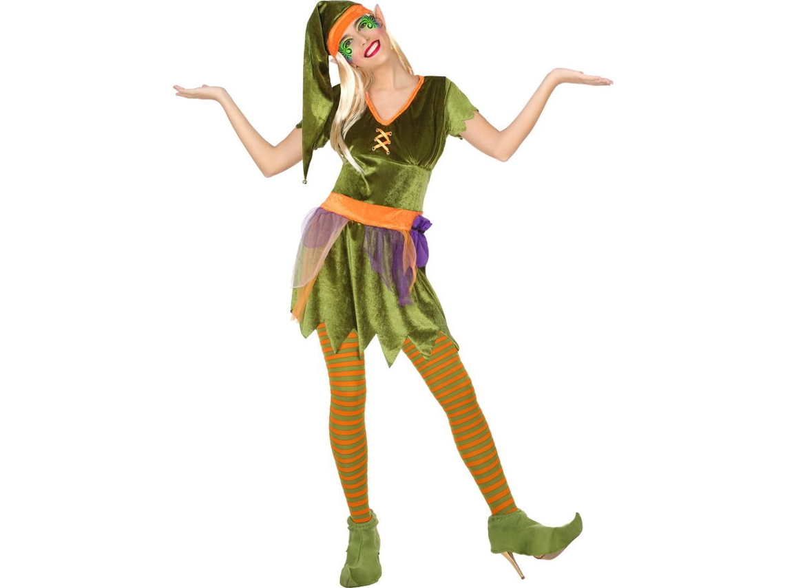 Disfraz de Mujer DISFRAZZES Duende Verde Y Naranja (Talla: S)