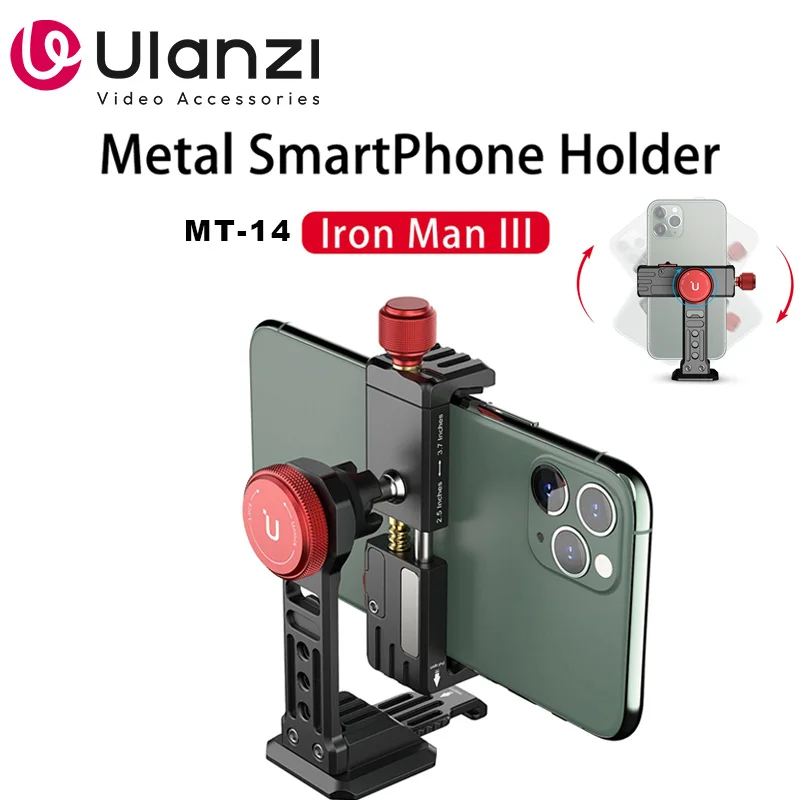 Trípode de aluminio ST-14 para teléfono con zapata fría para iPhone 15/14 Pro Max y grabación de vlogs.