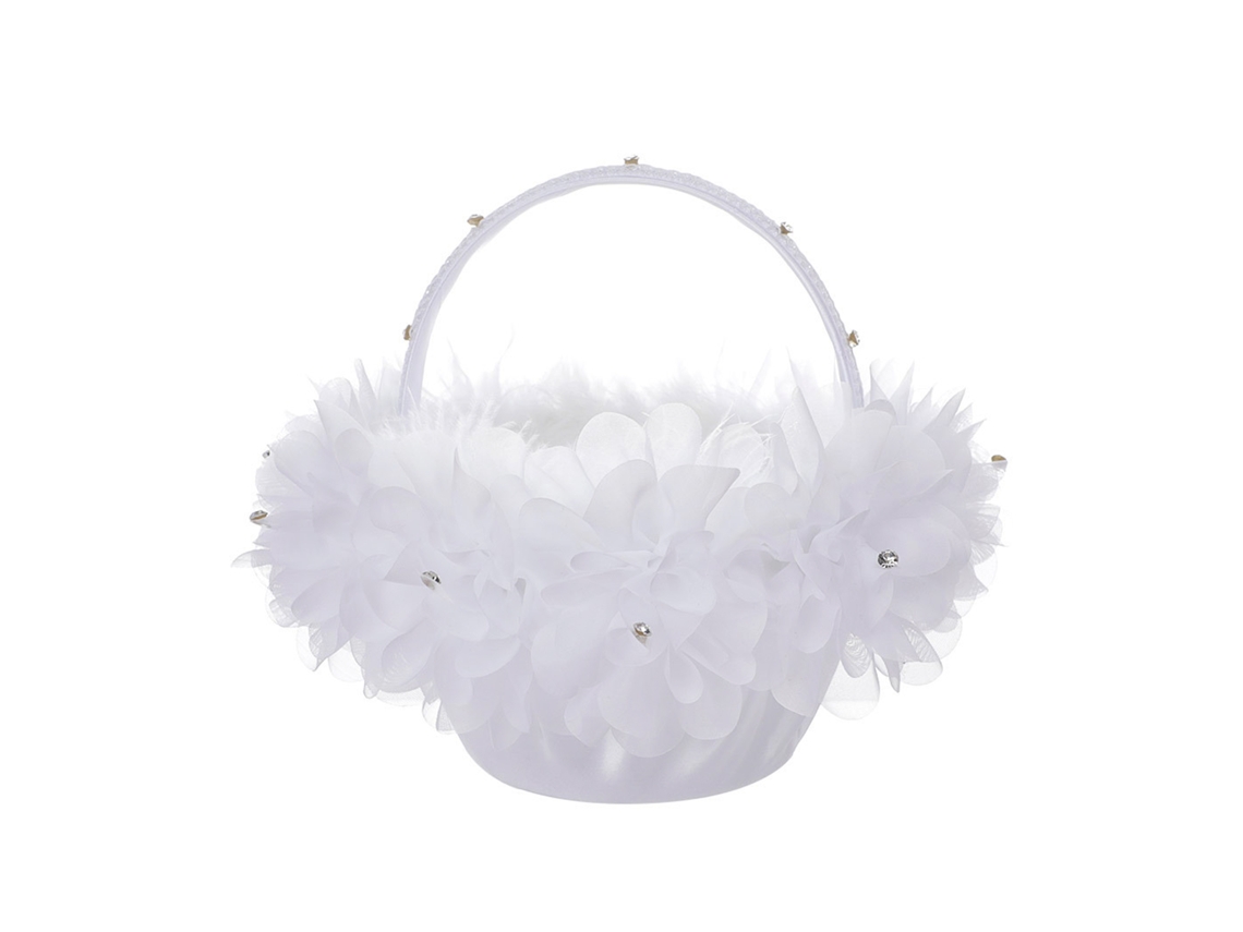 Cesta pequeña de flores para decoración de bodas con invitaciones