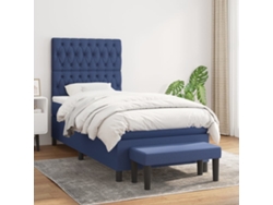 Cama Box Spring Con Colchón Tela Azul 90x190 Cm