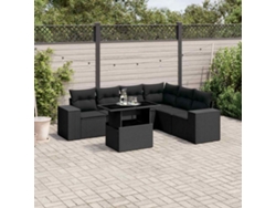 Conjunto de sofá de jardín de 7 piezas con cojines de mimbre negro de DKD Home Decor