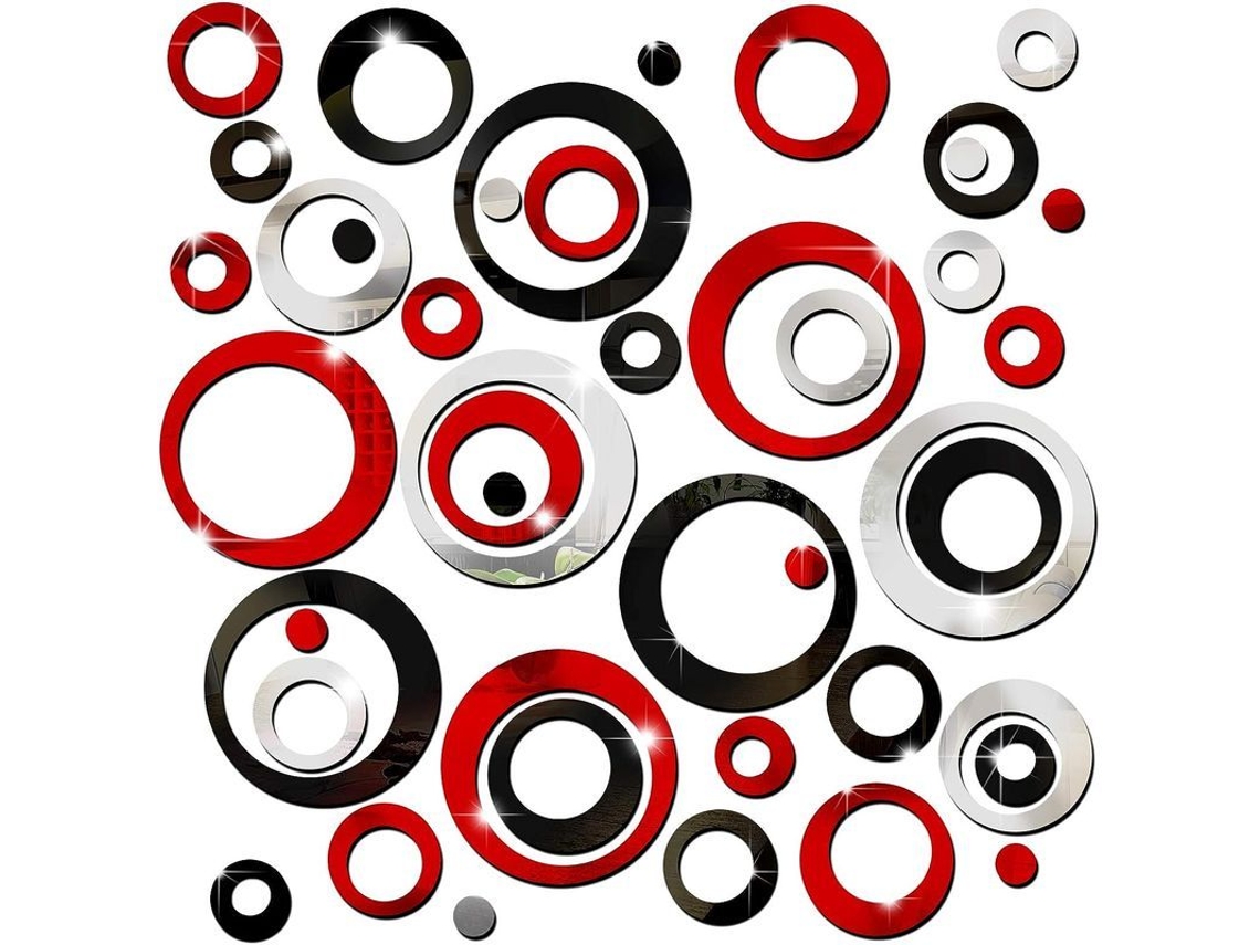 2026-72 Pegatinas De Espejo Acrílico Redondas Para Pared Decoración Sala Removibles Plata Rojo Negro