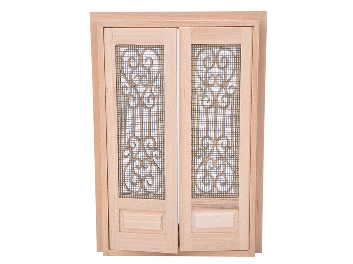 Muebles para casa de muñecas Ats a escala 1:12, puerta doble de madera sin pintar, mini accesorios para decoración DIY.