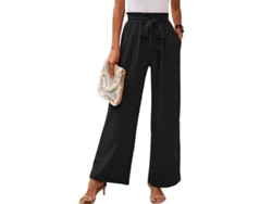 2026-pantalones De Descanso De Pierna Ancha Para Mujer Con Bolsillos Ligeros De Cintura Alta Ajustable L Negro