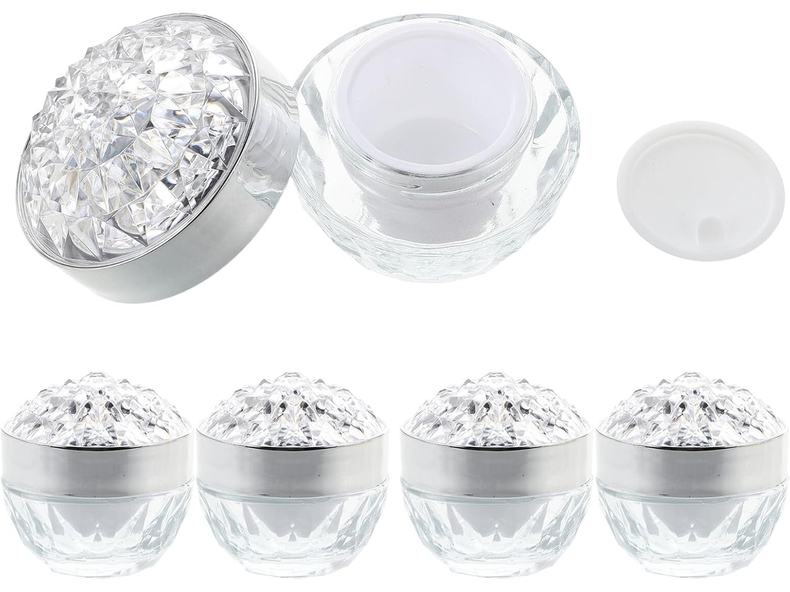 Lot De 5 Pots En Verre Para Crèmes Rostro 30g Con Bouchons Argentés Y Tampons Manuels Flacons R...