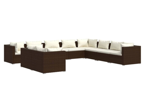 Conjunto 10 muebles de jardín VIDAXL y cojines ratán sintético marrón