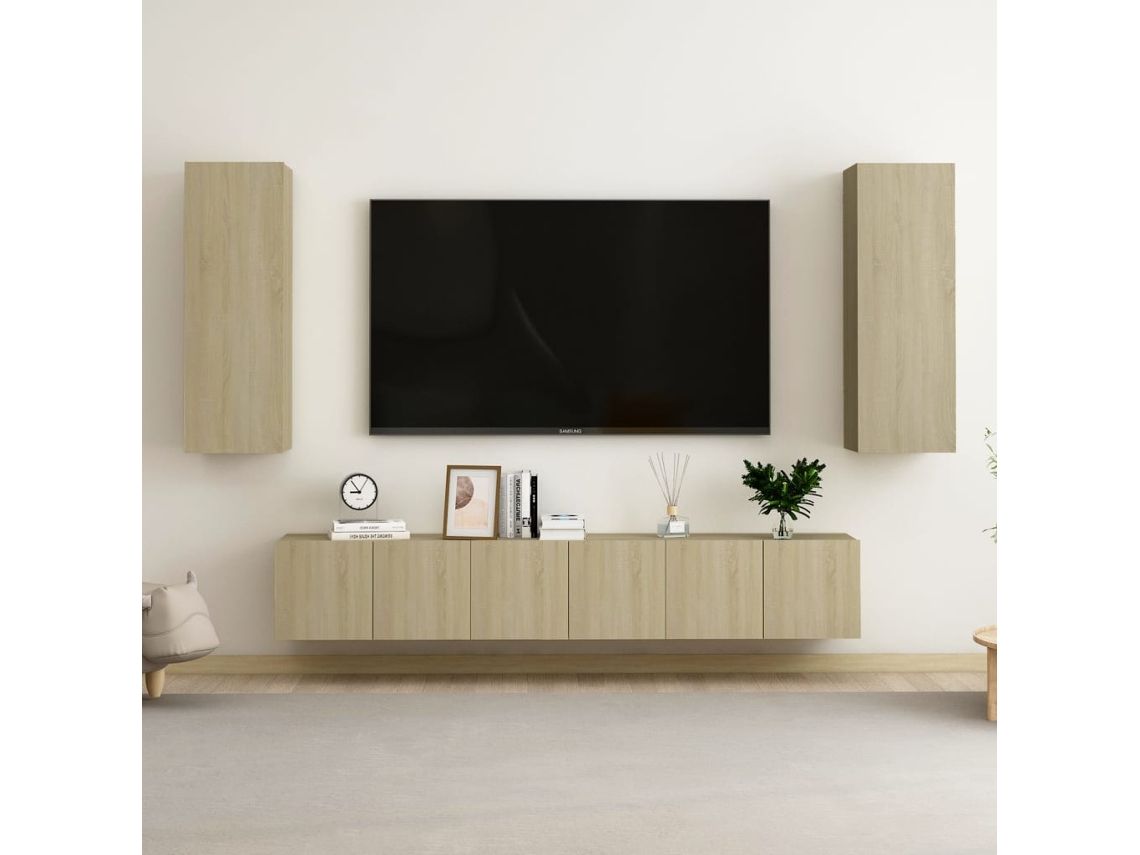 5 Pzs Pack de Muebles de Armario Tv Contrachapado Roble Sonoma
