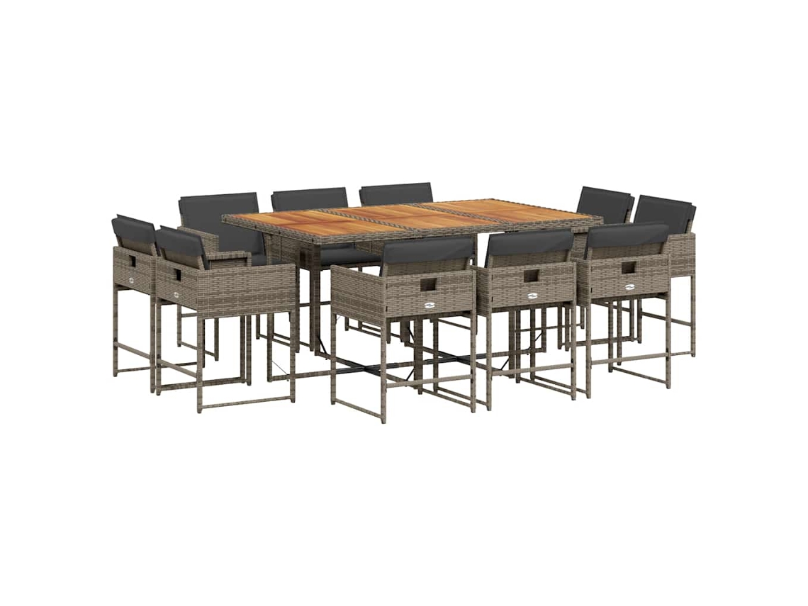 Juego de 11 piezas de comedor de jardín con cojines de mimbre, patas grises, EXCLUSIVA MAISON