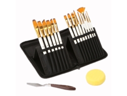 (mango Blanco Perla) Juego De 15 Pinceles Para Pintura Al Óleo + Bolsa Impermeable Con Raspador Y Esponja
