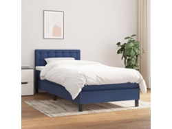 Cama Box Spring Con Colchón Tela Azul 90x200 Cm