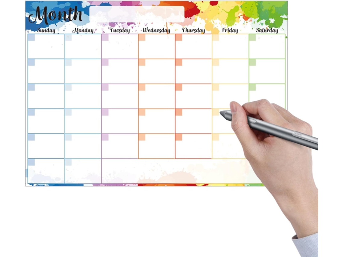 Calendario de nevera con pizarra blanca y superficie para escribir/borrar, planificador mensual.