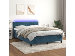 Cama Box Spring Colchón Y Led Terciopelo Azul Oscuro 140x190 Cm