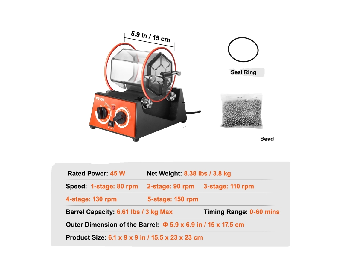 Pulidora rotativa Vevor, velocidad ajustable, capacidad de 3 kg y 5 kg, capacidad de 3 kg OEM