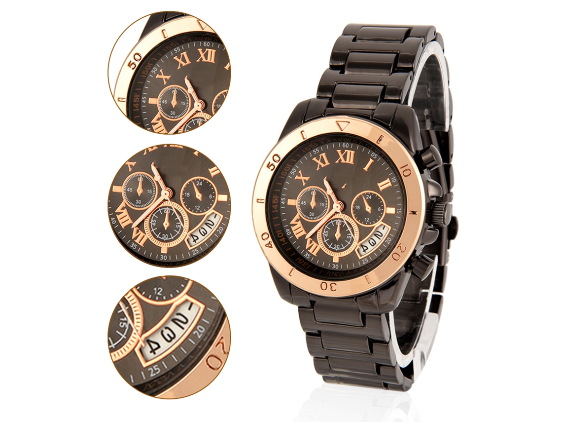 Reloj Analógico De Cuarzo Para Mujer Con Brazalete De Aleación, Regalo De Moda, Negro Y Oro Rosa.