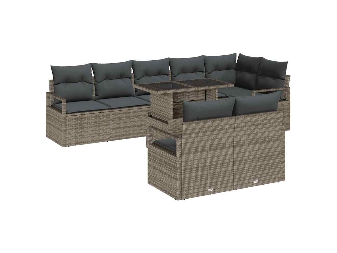 Maison Exclusive - Conjunto de sofá de jardín de 9 piezas con cojines, mimbre gris