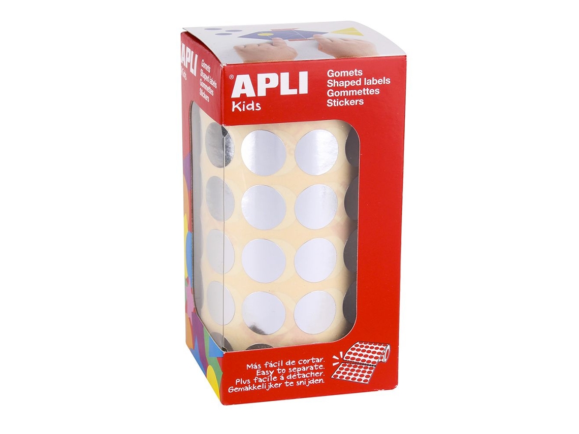 Gomets Autoadesivos APLI en Rollo - Circular - Ø15Mm - Plata