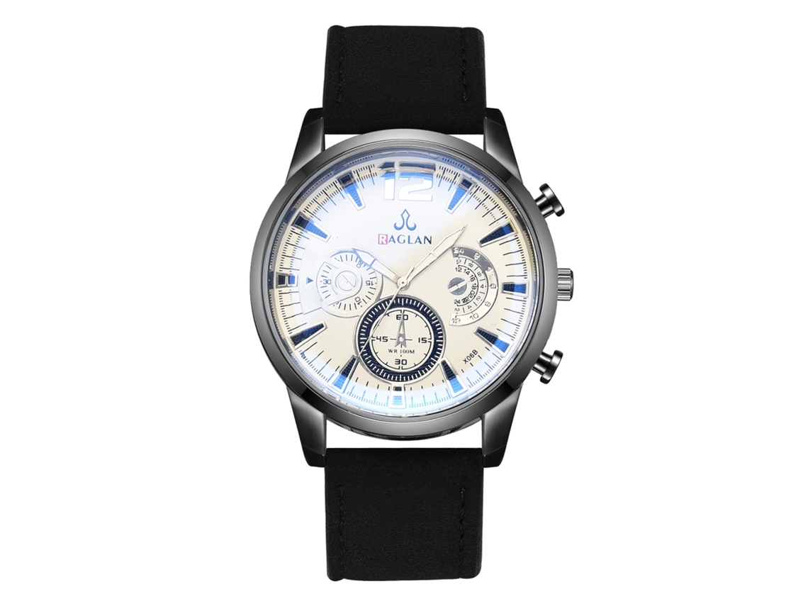 Reloj De Pulsera De Moda Para Hombre Con Correa De Piel Sintética Y Esfera De Tres Subesferas.